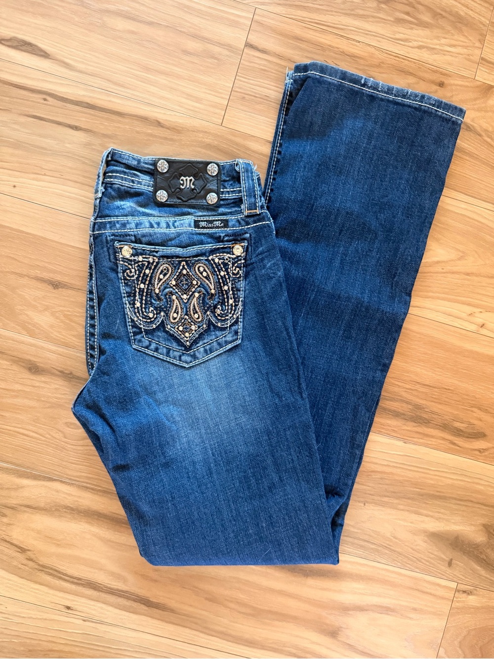 Miss Me Blue Boot Cut Jeans with Embellished Back Pockets